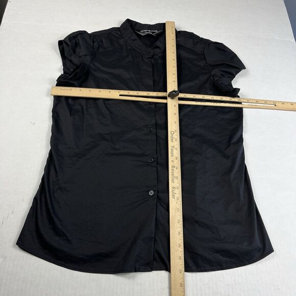 Norma Kamali Womens Black Button Front Blouse L Minimalist Work Short Sleeve Top - Picture 5 of 11